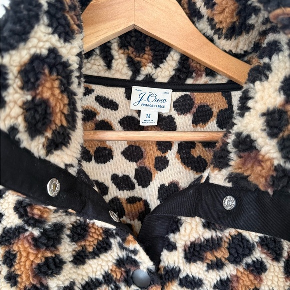 J. Crew Vintage Fleece Leopard Sherpa Jacket in Brown, Black & Cream - Picture 2 of 4